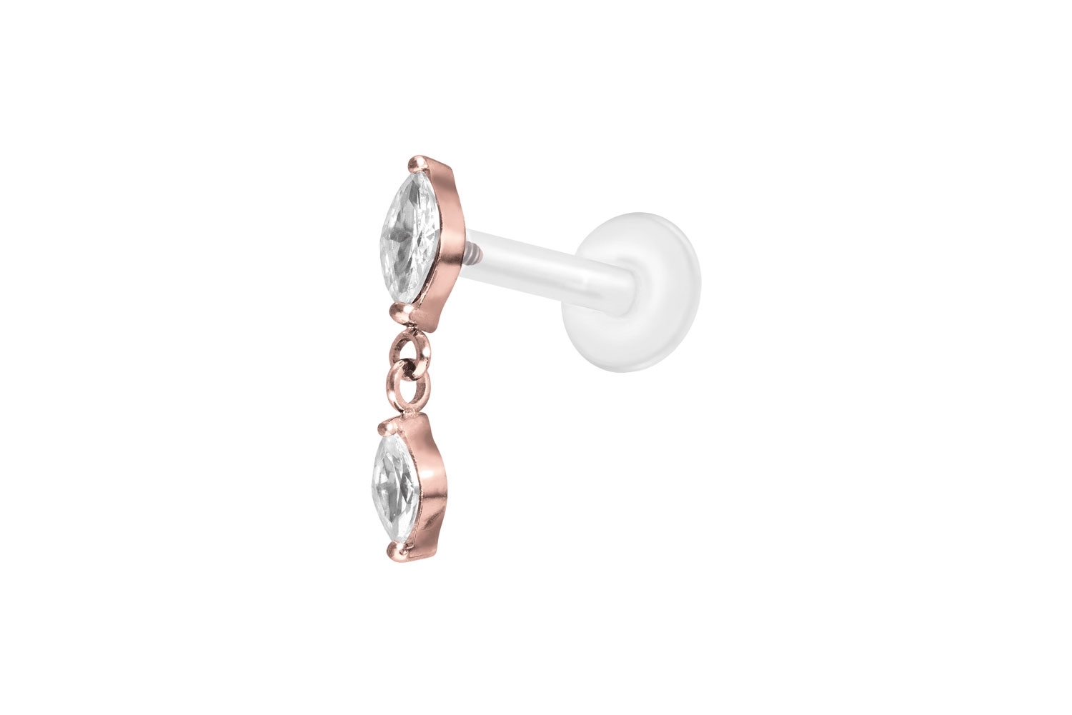 PTFE Labret Piercing mit Innengewinde + Titan-Aufsatz 2 KRISTALLTROPFEN
